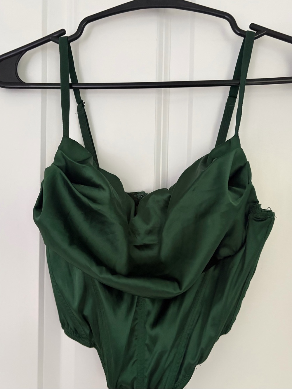 Satin Cowl Neck Spaghetti Strap Corset/Top - Dark Green